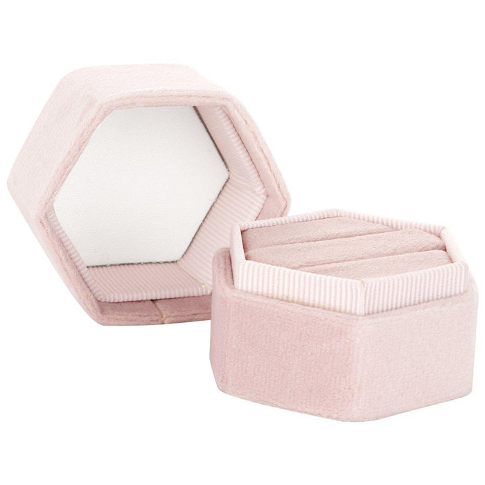 Double Hexagon Velvet Ring Box-Set of 1-Koyal Wholesale-Champagne-