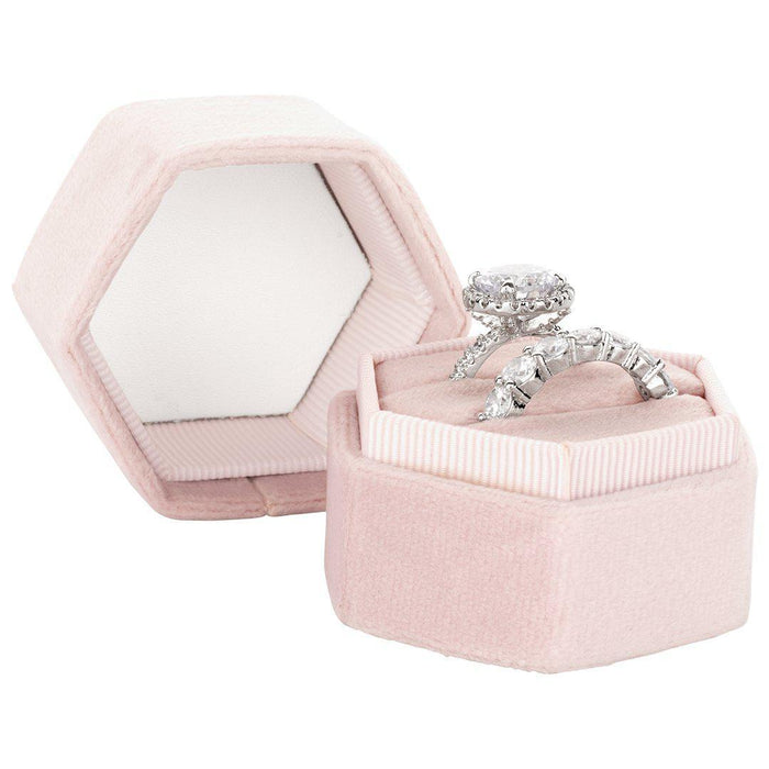 Double Hexagon Velvet Ring Box-Set of 1-Koyal Wholesale-Champagne-