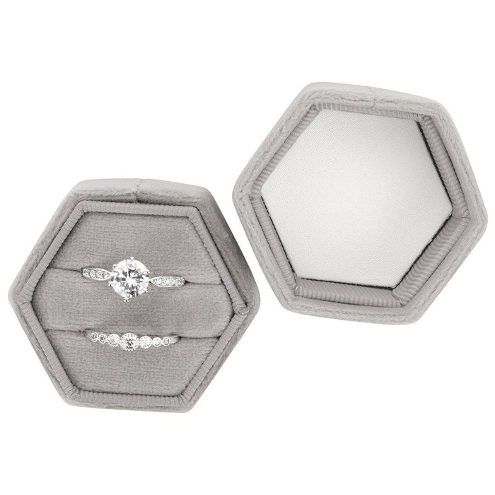 Double Hexagon Velvet Ring Box-Set of 1-Koyal Wholesale-Champagne-