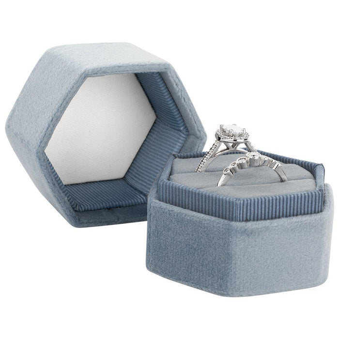 Double Hexagon Velvet Ring Box-Set of 1-Koyal Wholesale-Champagne-