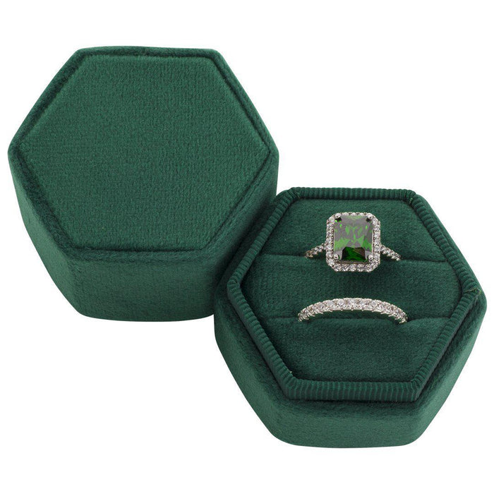 Double Hexagon Velvet Ring Box-Set of 1-Koyal Wholesale-Champagne-