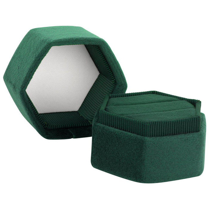 Double Hexagon Velvet Ring Box-Set of 1-Koyal Wholesale-Champagne-