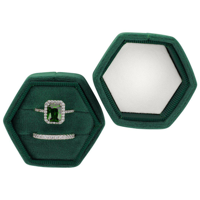 Double Hexagon Velvet Ring Box-Set of 1-Koyal Wholesale-Champagne-