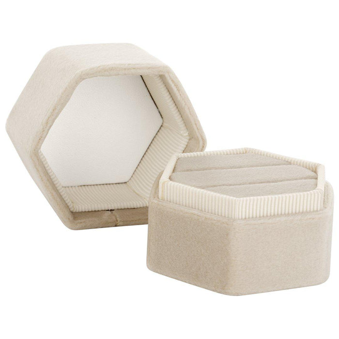 Double Hexagon Velvet Ring Box-Set of 1-Koyal Wholesale-Champagne-