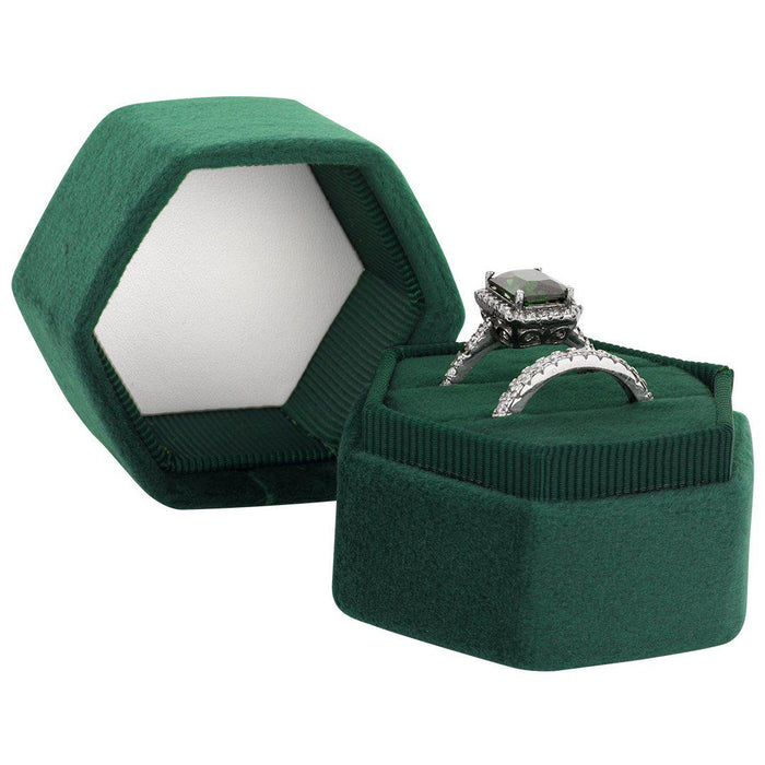 Double Hexagon Velvet Ring Box-Set of 1-Koyal Wholesale-Champagne-