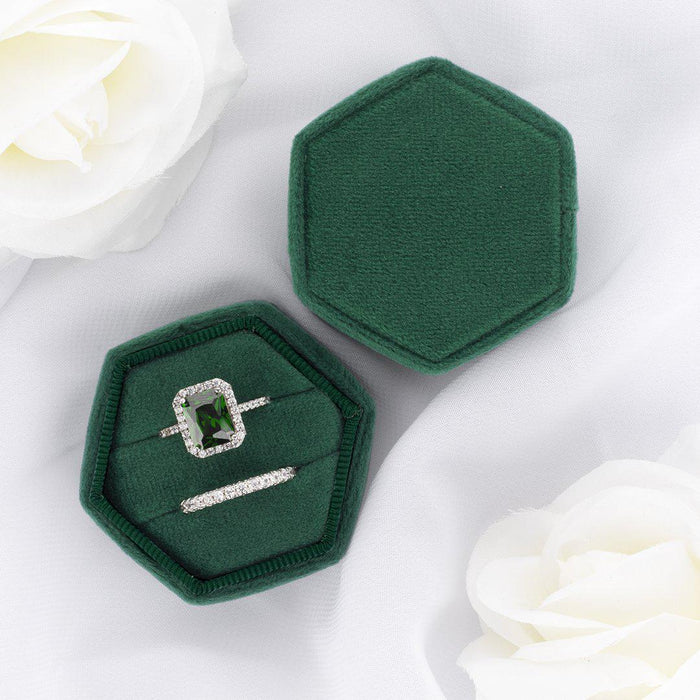 Double Hexagon Velvet Ring Box-Set of 1-Koyal Wholesale-Champagne-