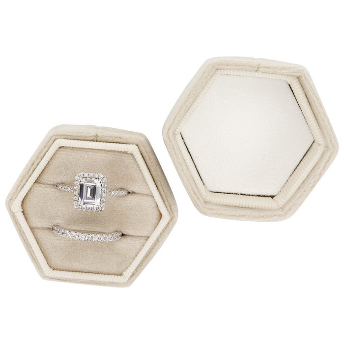 Double Hexagon Velvet Ring Box-Set of 1-Koyal Wholesale-Champagne-