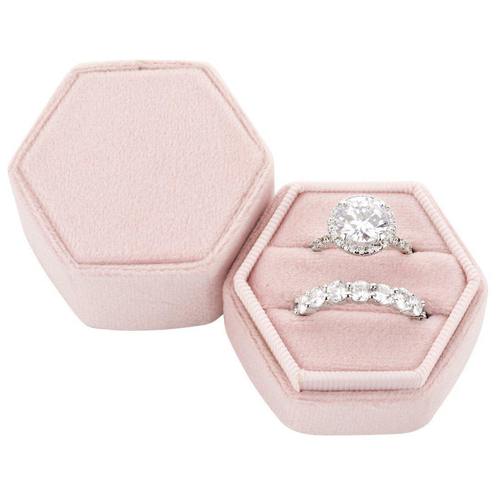 Double Hexagon Velvet Ring Box-Set of 1-Koyal Wholesale-Champagne-