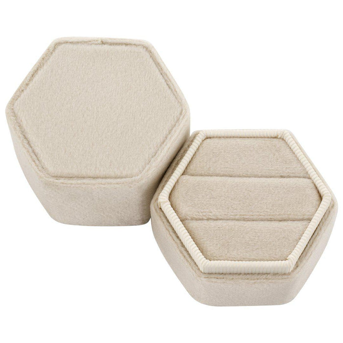 Double Hexagon Velvet Ring Box-Set of 1-Koyal Wholesale-Champagne-