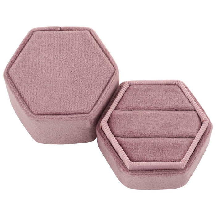 Double Hexagon Velvet Ring Box-Set of 1-Koyal Wholesale-Dusty Rose-