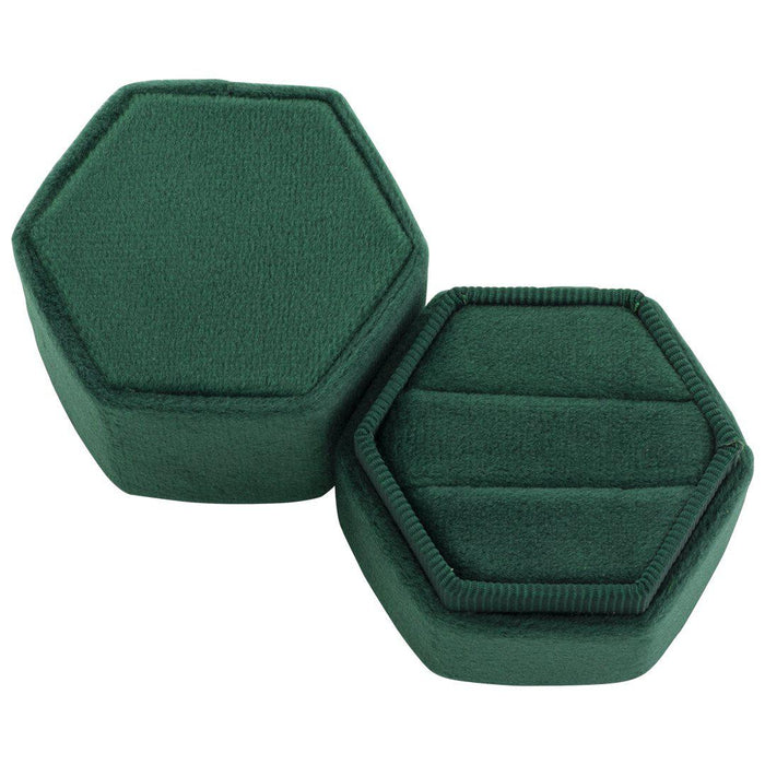 Double Hexagon Velvet Ring Box-Set of 1-Koyal Wholesale-Emerald Green-
