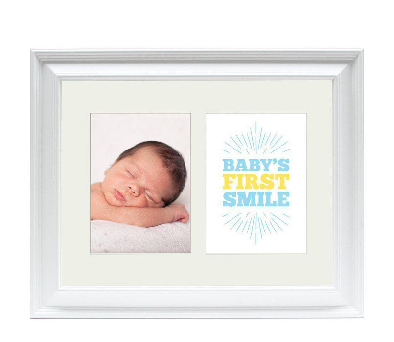 Double White 5 x 7-Inch Photo Frame Baby Wall Art-Set of 1-Andaz Press-First Smile Boy-