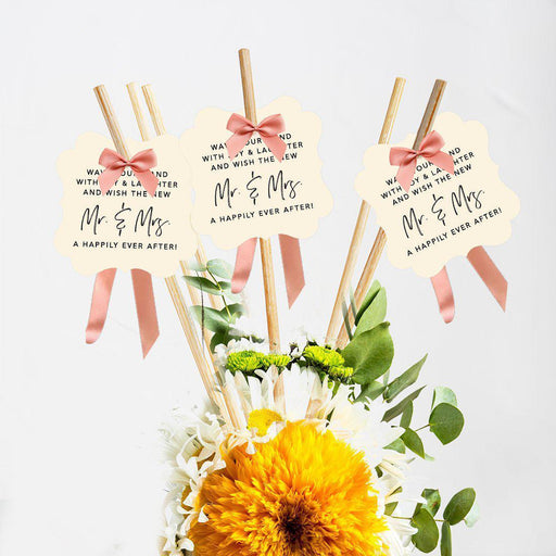 Fancy Frame Wedding Ribbon Wand Favor Tags, Send Off Exit Tags For Wedding Wand Favors-Set of 96-Andaz Press-Ivory-