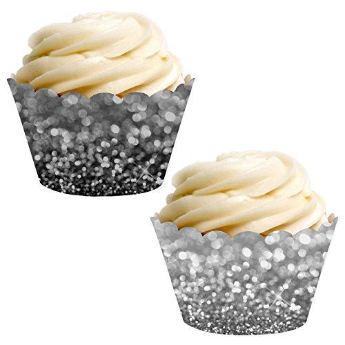 Faux Black and Silver Glitter Cupcake Wrapper-set of 24-Andaz Press-