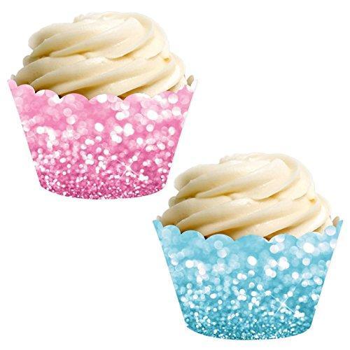 Faux Pink and Baby Blue Glitter Cupcake Wrapper-set of 24-Andaz Press-