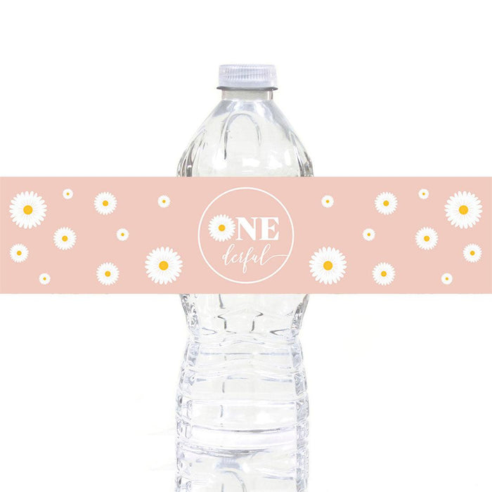 First Birthday Party Favor Water Bottle Label Stickers, For Kids-Set of 40-Andaz Press-Daisy-