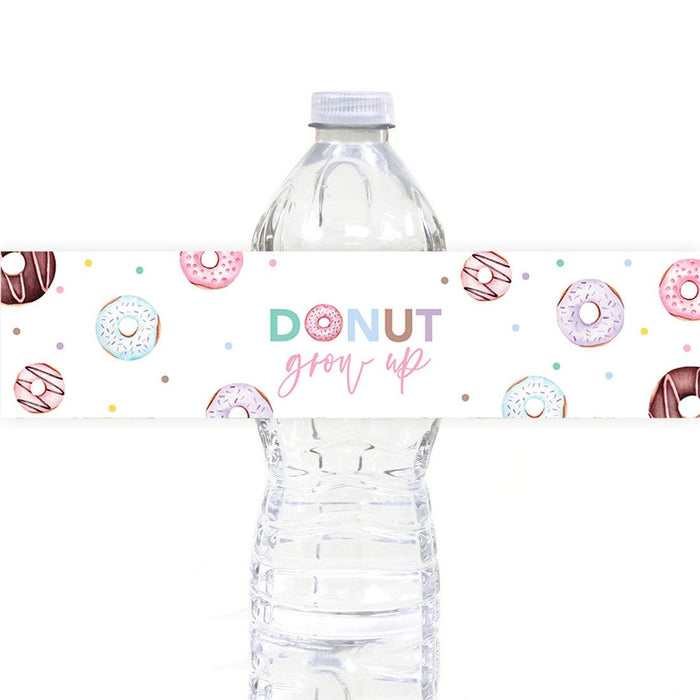 First Birthday Party Favor Water Bottle Label Stickers, For Kids-Set of 40-Andaz Press-Donut Grow Up-