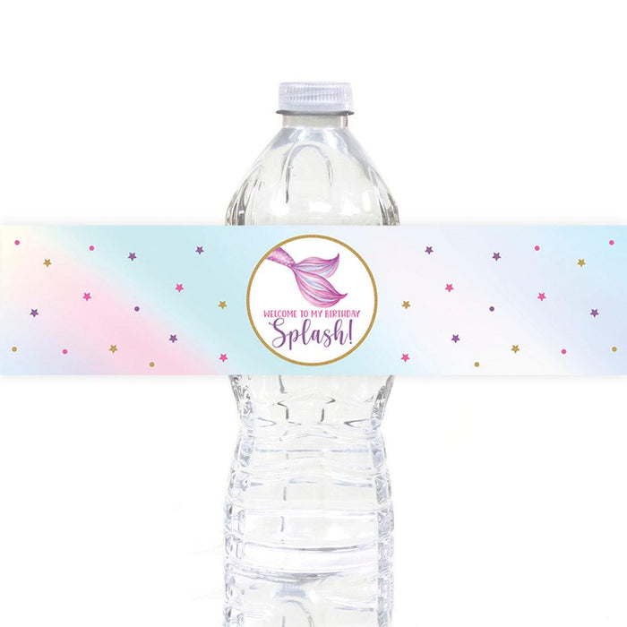 First Birthday Party Favor Water Bottle Label Stickers, For Kids-Set of 40-Andaz Press-Mermaid Welcome To My Birthday Splash-