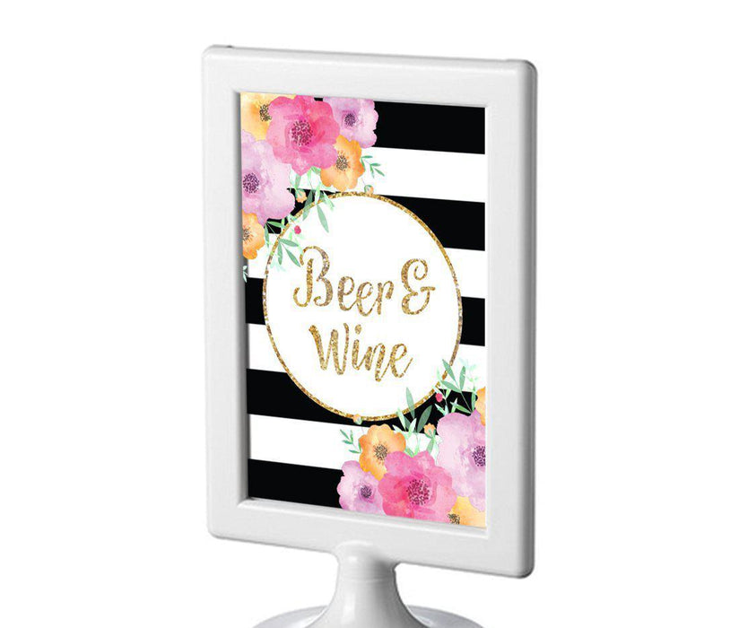 Floral Gold Glitter Wedding Framed Party Signs-Set of 1-Andaz Press-Beer & Wine-