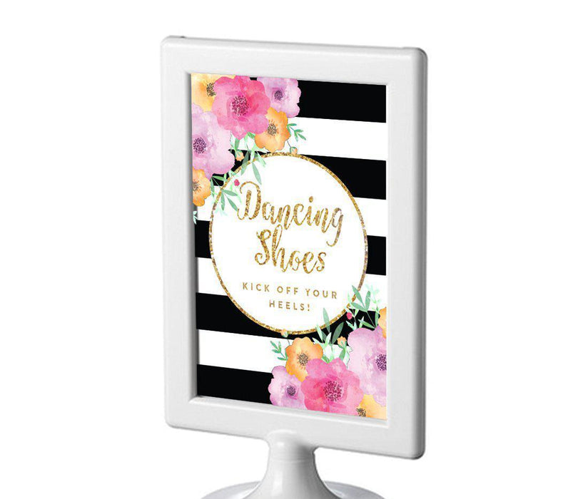 Floral Gold Glitter Wedding Framed Party Signs-Set of 1-Andaz Press-Dancing Shoes - Kick Off Your Heels-