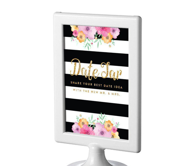 Floral Gold Glitter Wedding Framed Party Signs-Set of 1-Andaz Press-Date Jar - Share Best Date Idea-
