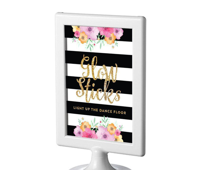Floral Gold Glitter Wedding Framed Party Signs-Set of 1-Andaz Press-Glow Sticks, Light Up The Dance Floor-