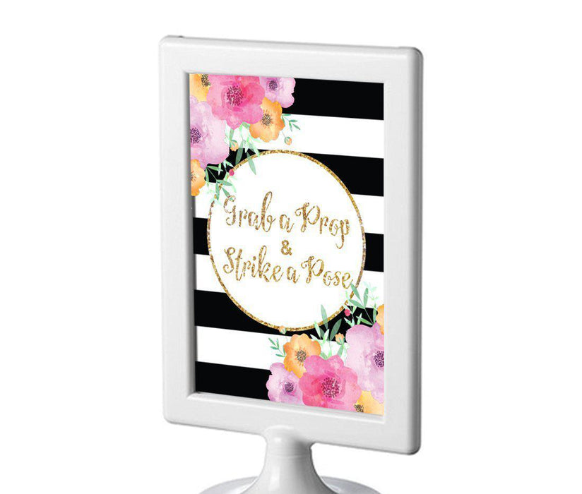 Floral Gold Glitter Wedding Framed Party Signs-Set of 1-Andaz Press-Grab A Prop & Strike A Pose-