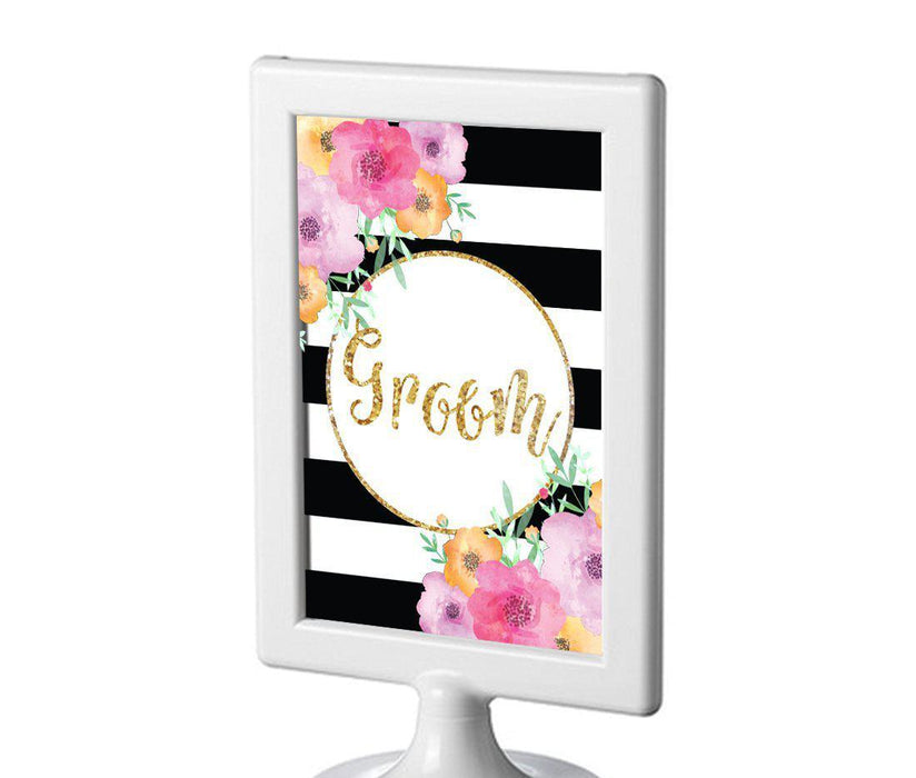 Floral Gold Glitter Wedding Framed Party Signs-Set of 1-Andaz Press-Groom-