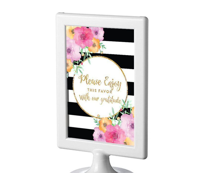 Floral Gold Glitter Wedding Framed Party Signs-Set of 1-Andaz Press-Please Enjoy Favor With Our Gratitude-