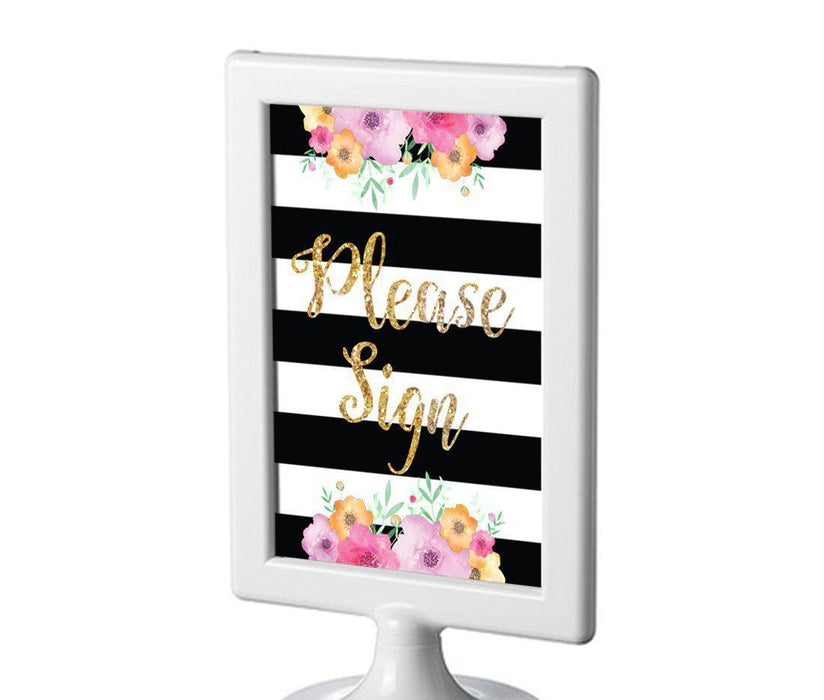 Floral Gold Glitter Wedding Framed Party Signs-Set of 1-Andaz Press-Please Sign-
