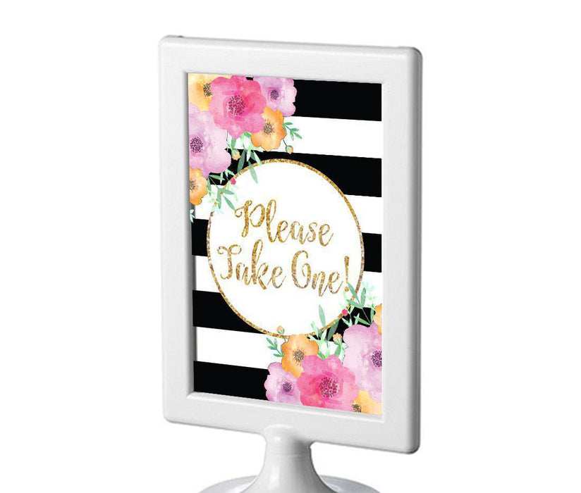Floral Gold Glitter Wedding Framed Party Signs-Set of 1-Andaz Press-Please Take One-