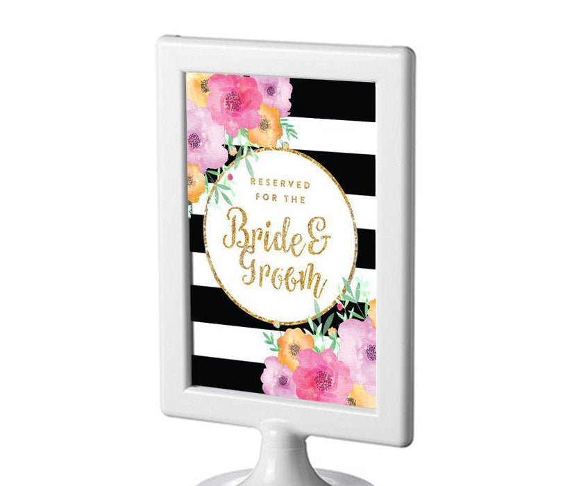 Floral Gold Glitter Wedding Framed Party Signs-Set of 1-Andaz Press-Reserved For The Bride & Groom-