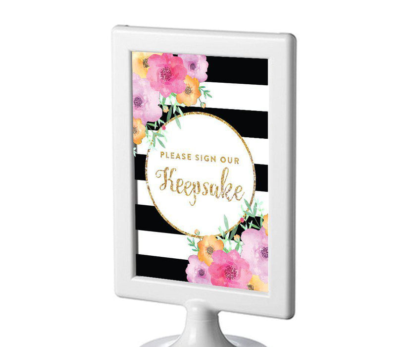 Floral Gold Glitter Wedding Framed Party Signs-Set of 1-Andaz Press-Sign Our Keepsake-