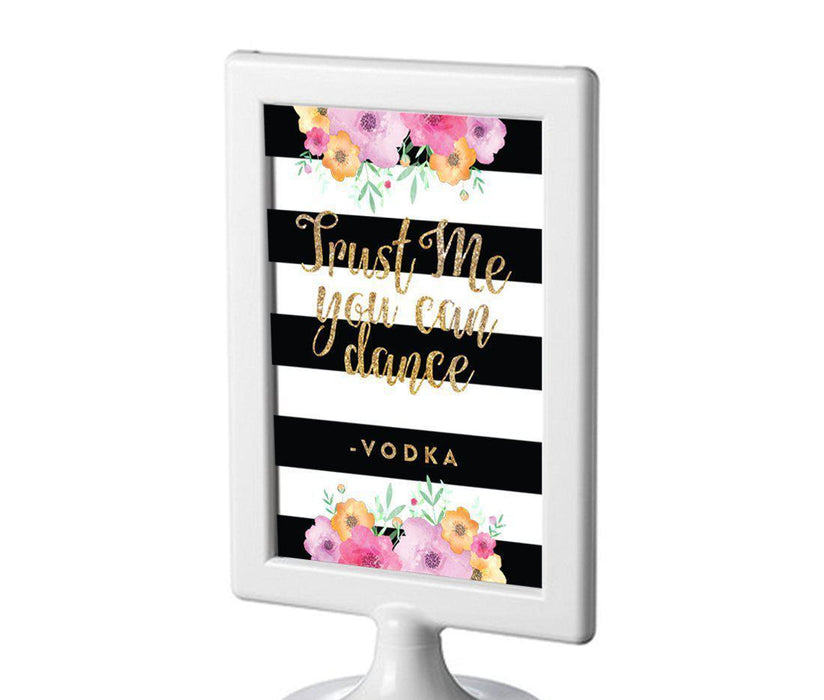 Floral Gold Glitter Wedding Framed Party Signs-Set of 1-Andaz Press-Trust Me, You Can Dance - Vodka-