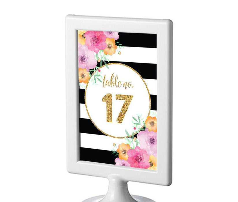 Floral Gold Glitter Wedding Framed Table Numbers-Set of 8-Andaz Press-17-24-