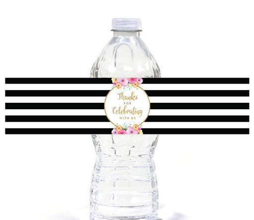 Floral Gold Glitter Wedding Water Bottle Label Stickers-Set of 20-Andaz Press-