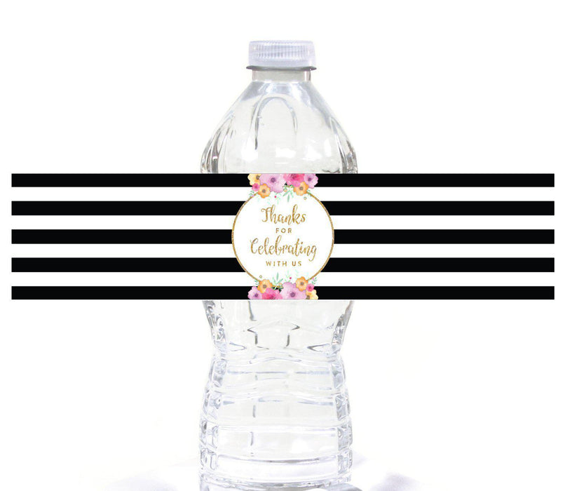 Floral Gold Glitter Wedding Water Bottle Label Stickers-Set of 20-Andaz Press-