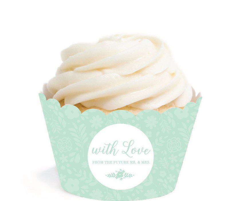 Floral Mint Green Wedding Cupcake Wrappers-Set of 24-Andaz Press-