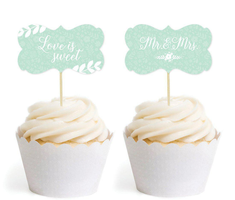 Floral Mint Green Wedding Fancy Frame Cupcake Topper DIY Party Favors Kit-Set of 18-Andaz Press-