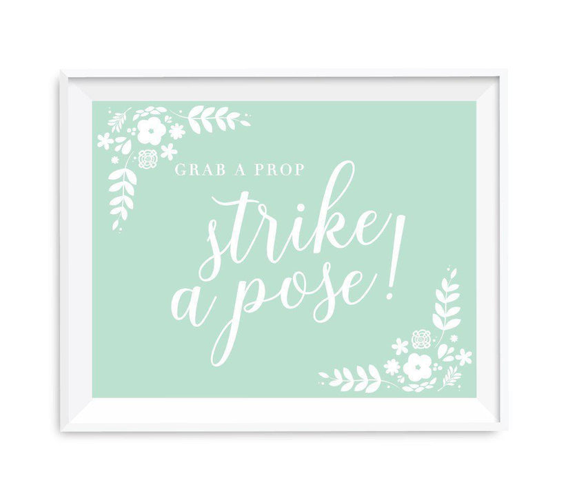Floral Mint Green Wedding Party Signs-Set of 1-Andaz Press-Grab A Prop & Strike A Pose-