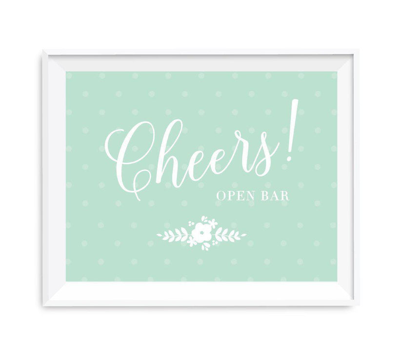 Floral Mint Green Wedding Party Signs-Set of 1-Andaz Press-Open Bar Cheers!-