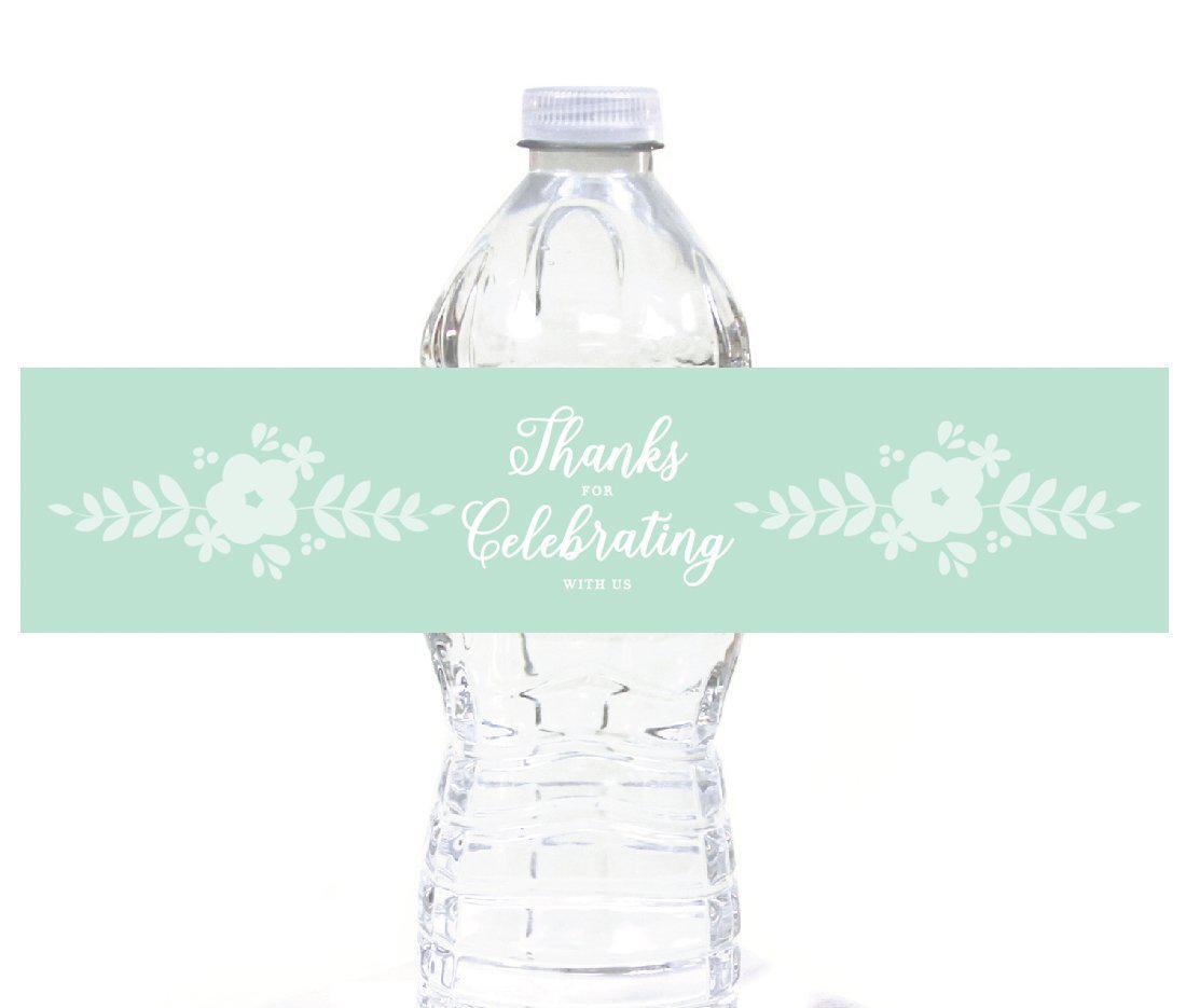 Floral Mint Green Wedding Water Bottle Label Stickers-Set of 20-Andaz Press-