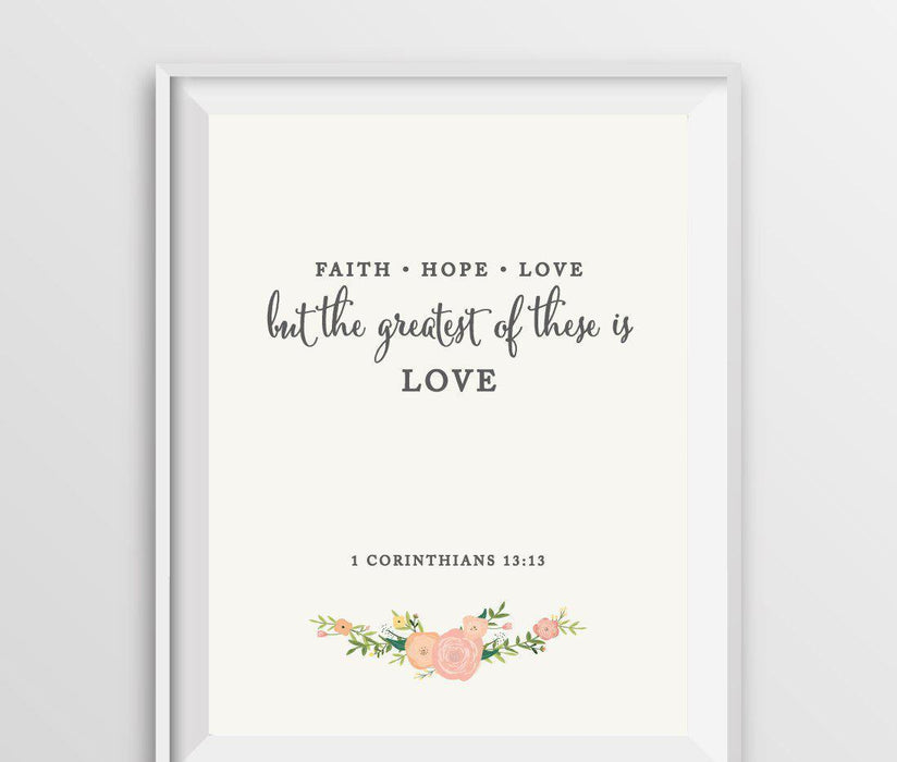 Floral Roses Biblical Quotes Wedding Signs-Set of 1-Andaz Press-Corinthians 13:13 - Faith Hope Love-