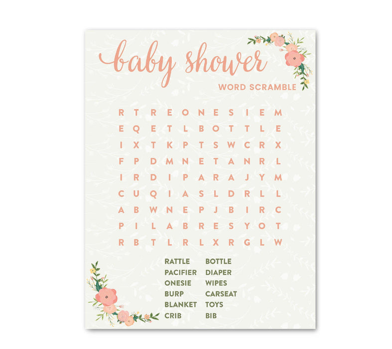 Floral Roses Girl Baby Shower Games & Fun Activities-Set of 1-Andaz Press-Word Search-