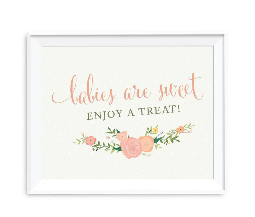 Floral Roses Girl Baby Shower Party Signs-Set of 1-Andaz Press-Babies Are Sweet, Enjoy A Treat-