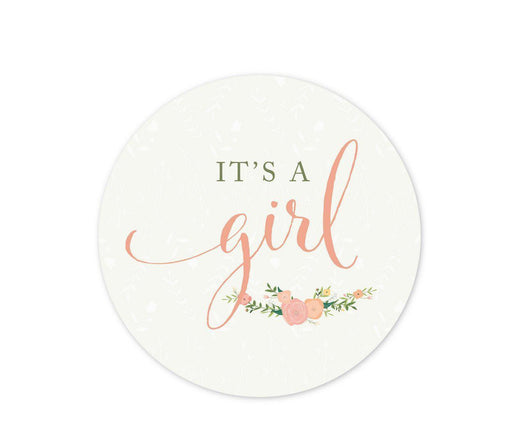 Floral Roses Girl Baby Shower Round Circle Label Stickers-Set of 40-Andaz Press-It's A Girl-