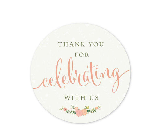Floral Roses Girl Baby Shower Round Circle Label Stickers-Set of 40-Andaz Press-Thank You For Celebrating With Us!-