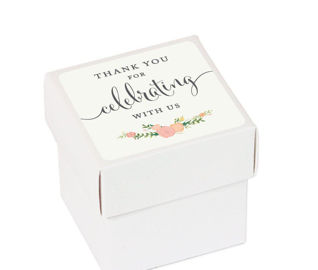 Floral Roses Square Party Favor Boxes, Thank You for Celebrating With Us-Set of 20-Andaz Press-