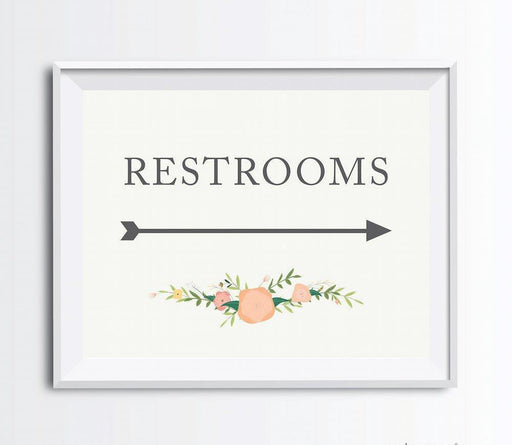 Floral Roses Wedding Party Directional Signs, Double-Sided Big Arrow-Set of 1-Andaz Press-Restrooms-