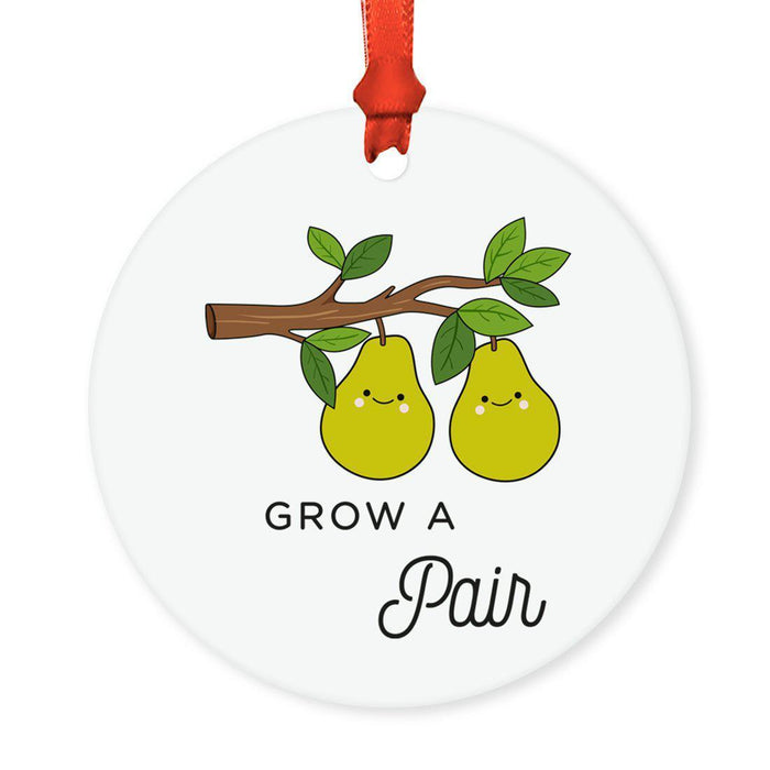 Food Pun 1 Round MDF Christmas Tree Ornaments-set of 1-Andaz Press-Pears-